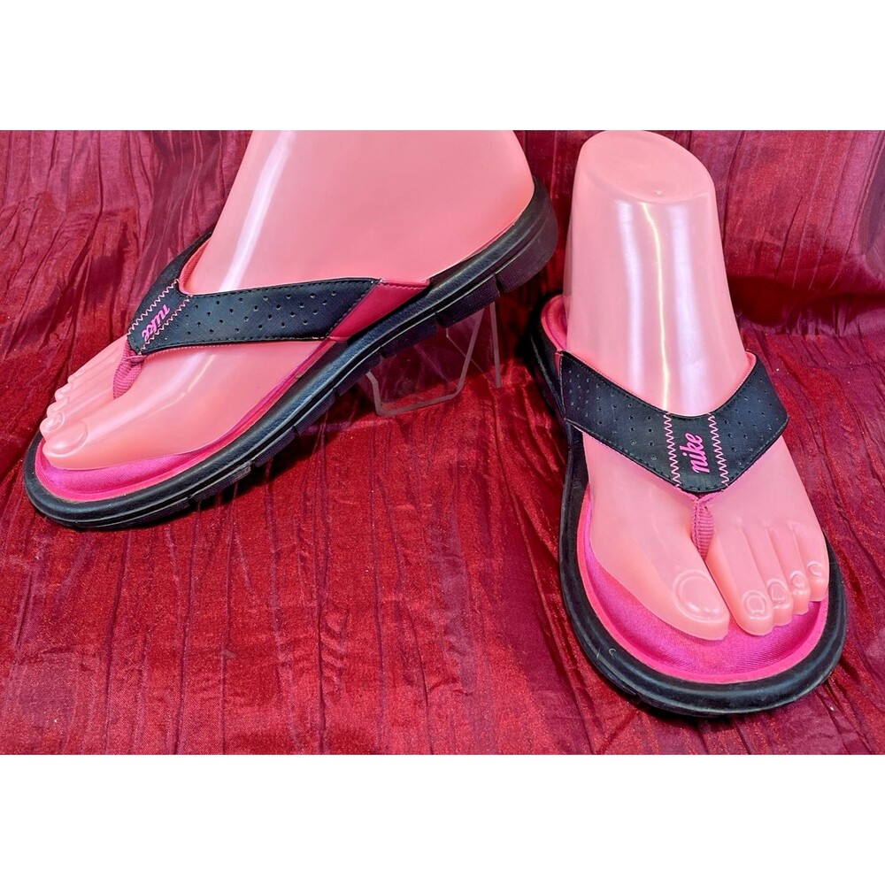 Womens Nike Ultra Comfort Footbed Red/Black Slides Flip Flops Sandals sz 6